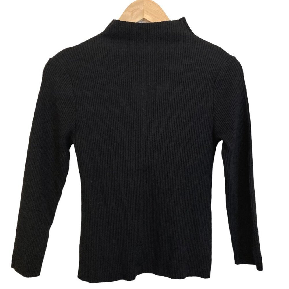 VINCE Ribbed 3/4 Sleeve Half Zip Cotton Blend Sweater - Picture 8 of 10